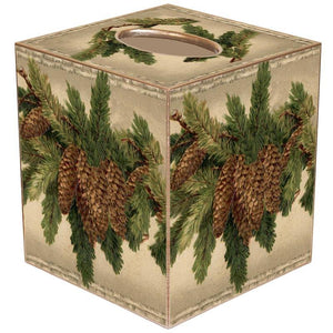 Vintage Pinecones Decoupage Wood Tissue Box