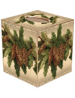 Vintage Pinecones Decoupage Wood Tissue Box