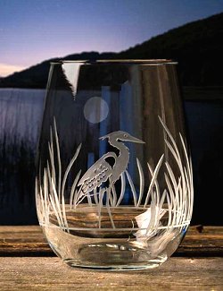 Moonlit Heron Etched Glass Barware Collection