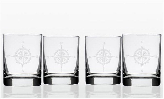 Compass Points Etched Glass Barware Collection