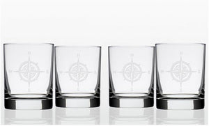 Compass Points Etched Glass Barware Collection