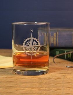 Compass Points Etched Glass Barware Collection