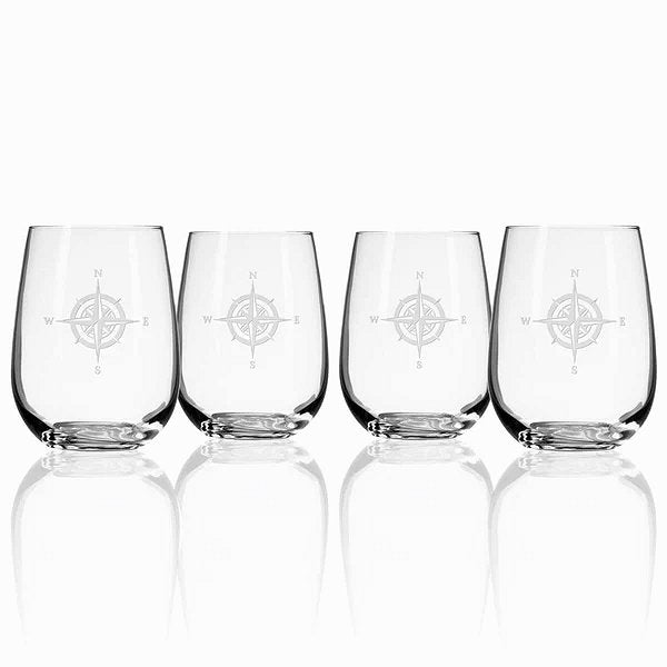 Compass Points Etched Glass Barware Collection