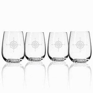 Compass Points Etched Glass Barware Collection