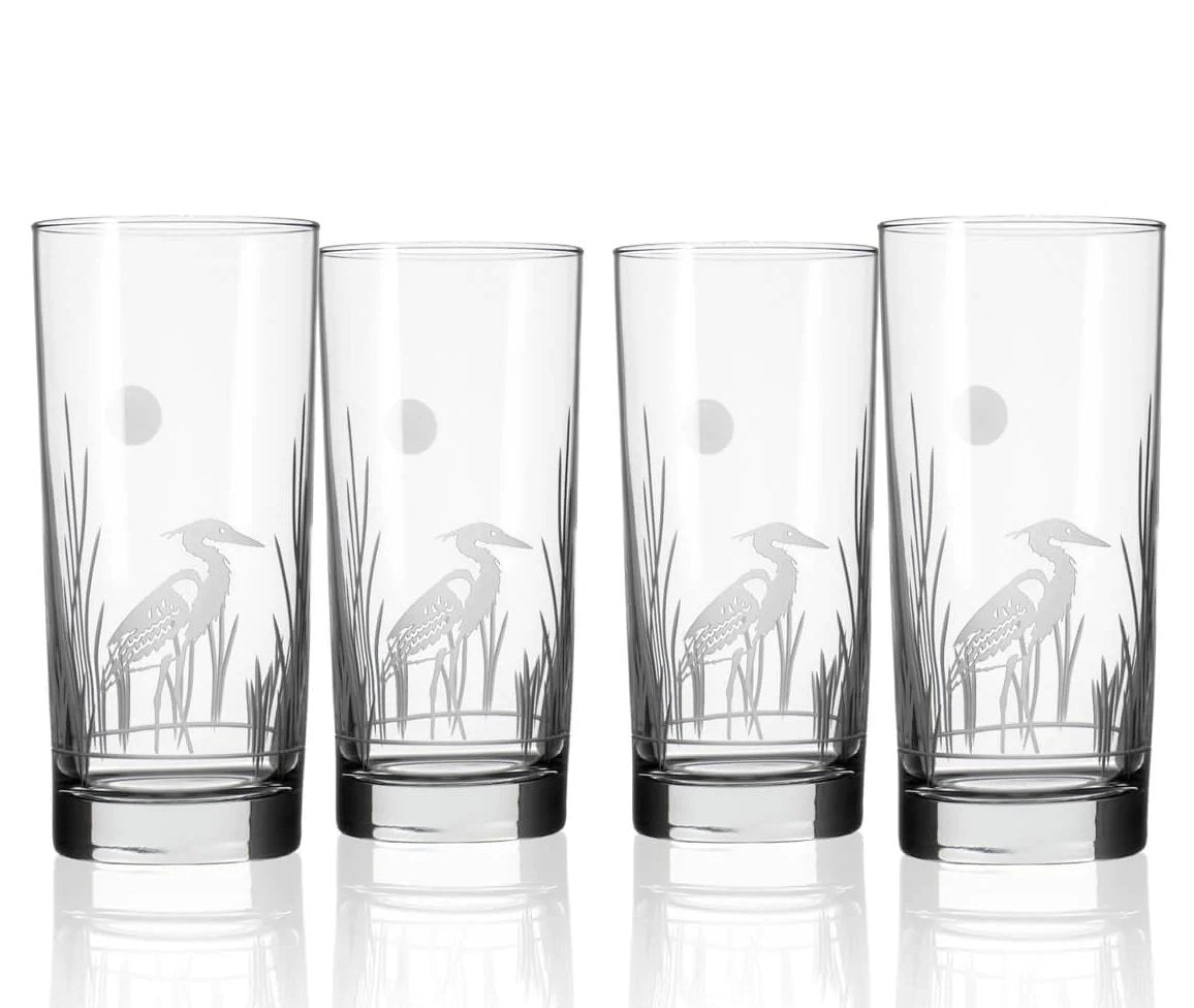 Moonlit Heron Etched Glass Barware Collection