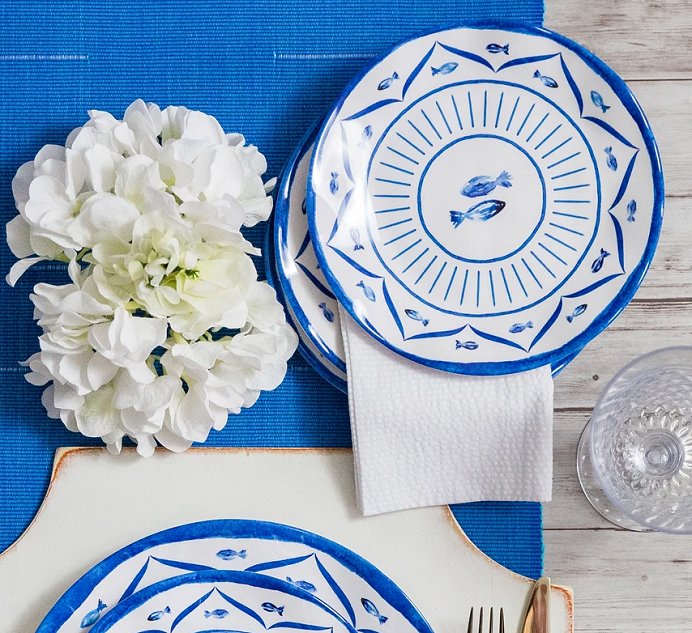 Old World: Santorini Blue Luxury Melamine Dinnerware