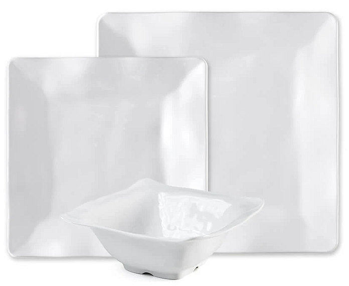 White Swells Square Melamine Dinnerware