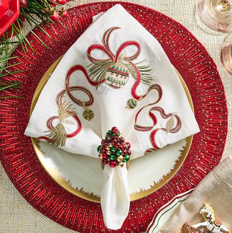 Christmas Tree Baubles Napkin Ring Set