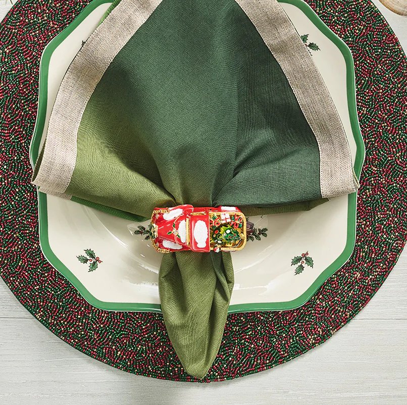 Vintage Holiday Truck Napkin Ring Set