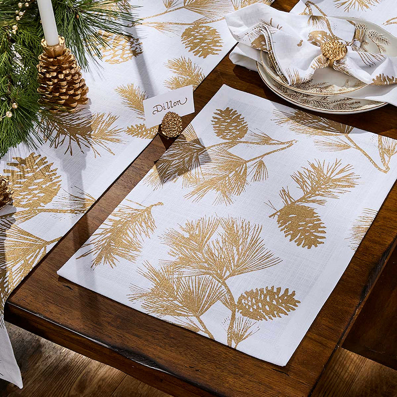 Gilded Pinecones Table Linens