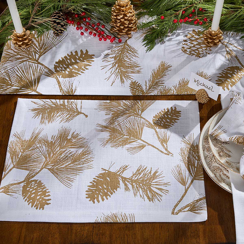 Gilded Pinecones Table Linens