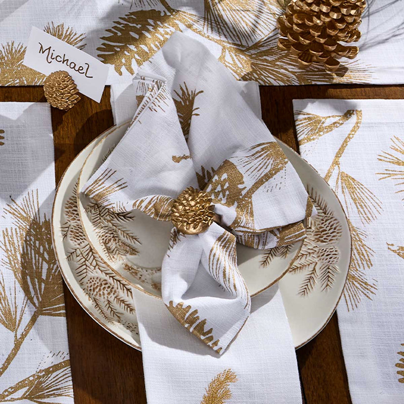 Gilded Pinecones Table Linens