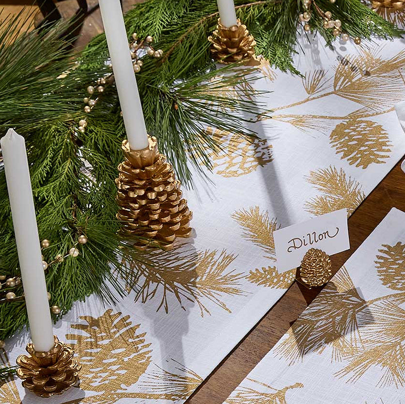 Gilded Pinecones Table Linens