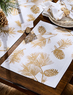 Gilded Pinecones Table Linens