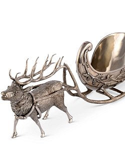 Vintage Pewter Reindeer Sleigh Centerpiece