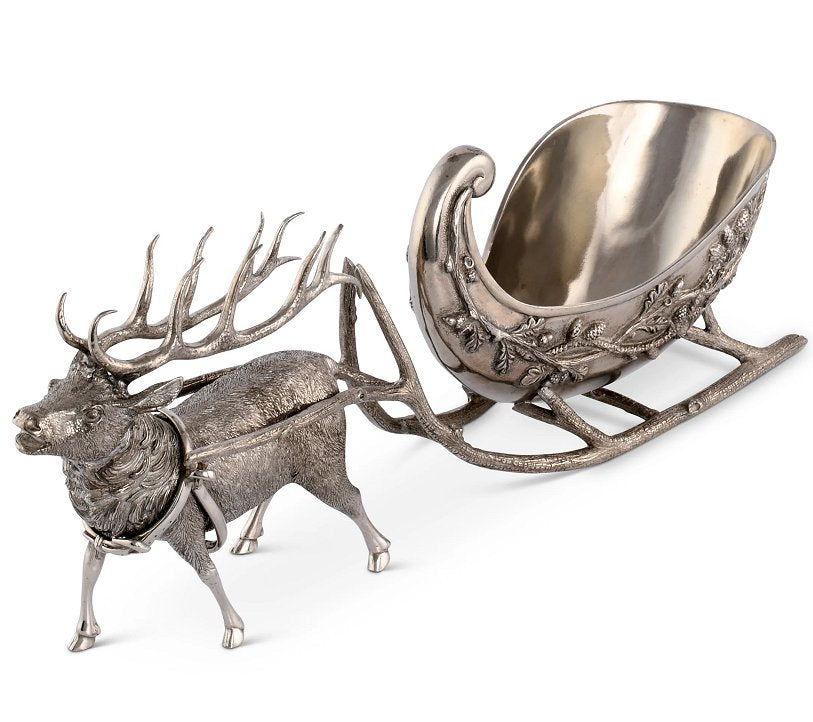 Vintage Pewter Reindeer Sleigh Centerpiece