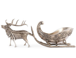 Vintage Pewter Reindeer Sleigh Centerpiece