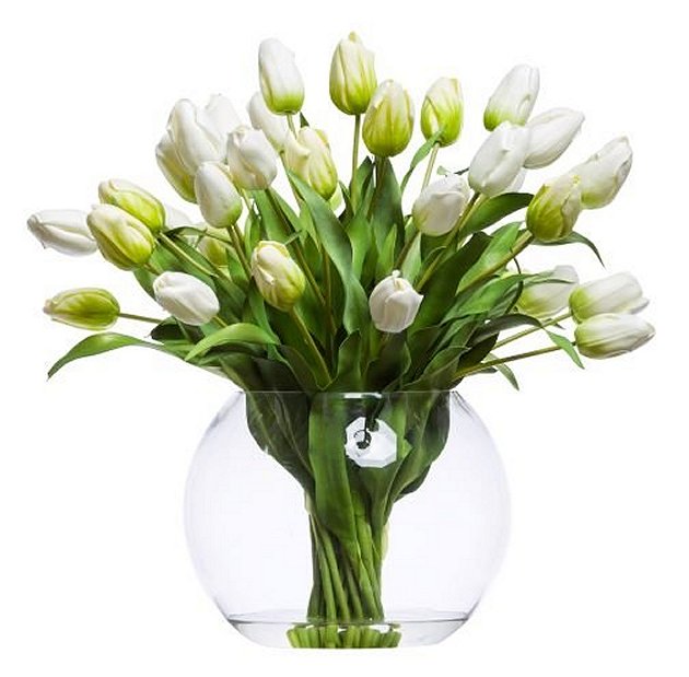 White Tulips Large Silk Floral Centerpiece Arrangement