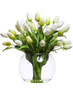 White Tulips Large Silk Floral Centerpiece Arrangement