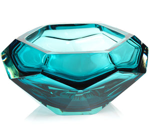 Aqua Gem Faceted Cut Glass Accent Bowl