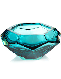 Aqua Gem Faceted Cut Glass Accent Bowl