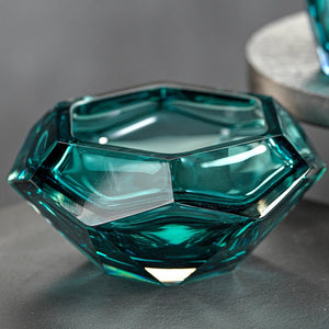 Aqua Gem Faceted Cut Glass Accent Bowl