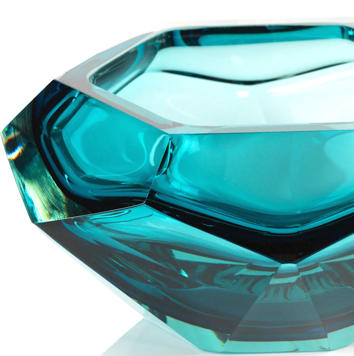 Aqua Gem Faceted Cut Glass Accent Bowl