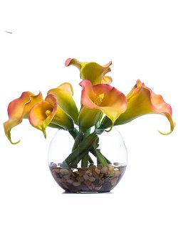 Pink Calla Lilies Bubble Vase Silk Floral Arrangement