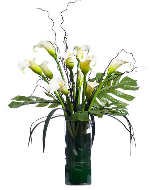 Calla Lilies & Tropical Palms Large Silk Floral Centerpiece Arrangement