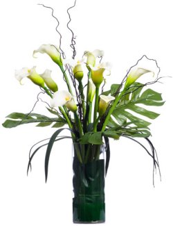 Calla Lilies & Tropical Palms Large Silk Floral Centerpiece Arrangement