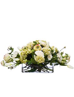 Mixed Ivory Blooms Low Silk Floral Centerpiece Arrangement