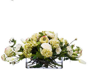 Mixed Ivory Blooms Low Silk Floral Centerpiece Arrangement