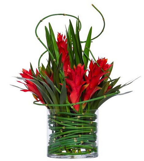 Deep Red Ginger & Bromeliad Silk Floral Centerpiece Arrangement