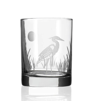 Moonlit Heron Etched Glass Barware Collection